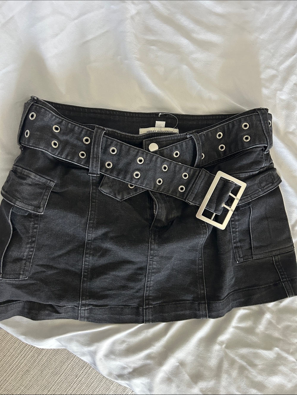 Urban Outfitters Black Cargo Mini Skirt with Grommet Belt